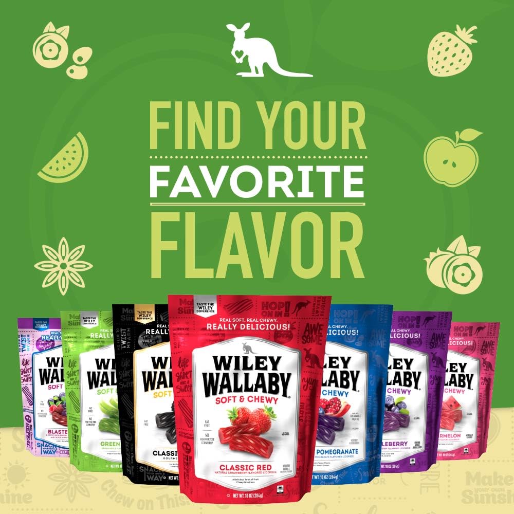 Wiley Wallaby less sugar licorice with strong apple flavor and playful texture.