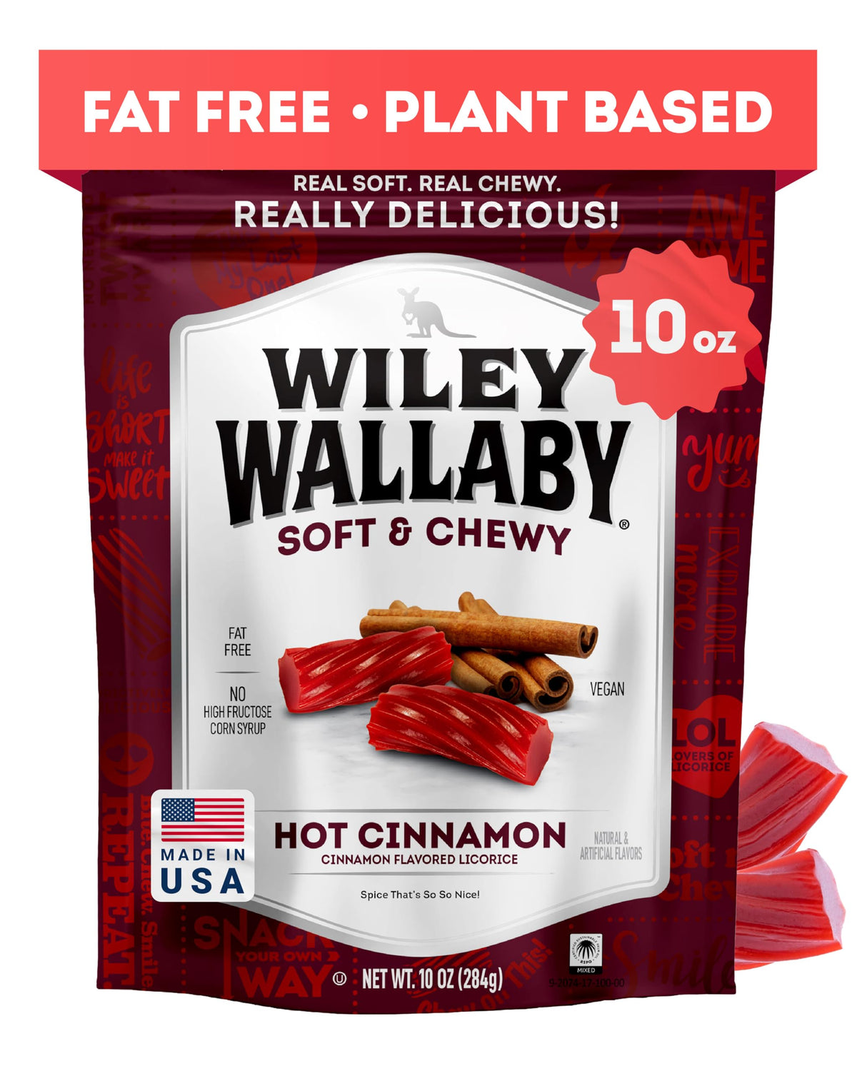 Wiley Wallaby cinnamon licorice twists offer a soft, chewy bite for snack time