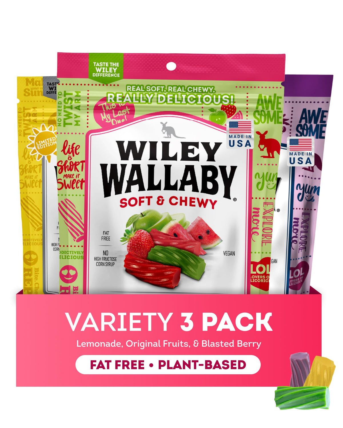 Wiley Wallaby Lemonade licorice chunks offer a refreshing fruity chew.