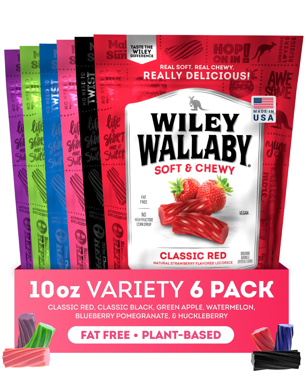 Wiley Wallaby licorice multi-flavor twists offer soft, chewy bites for snack time.