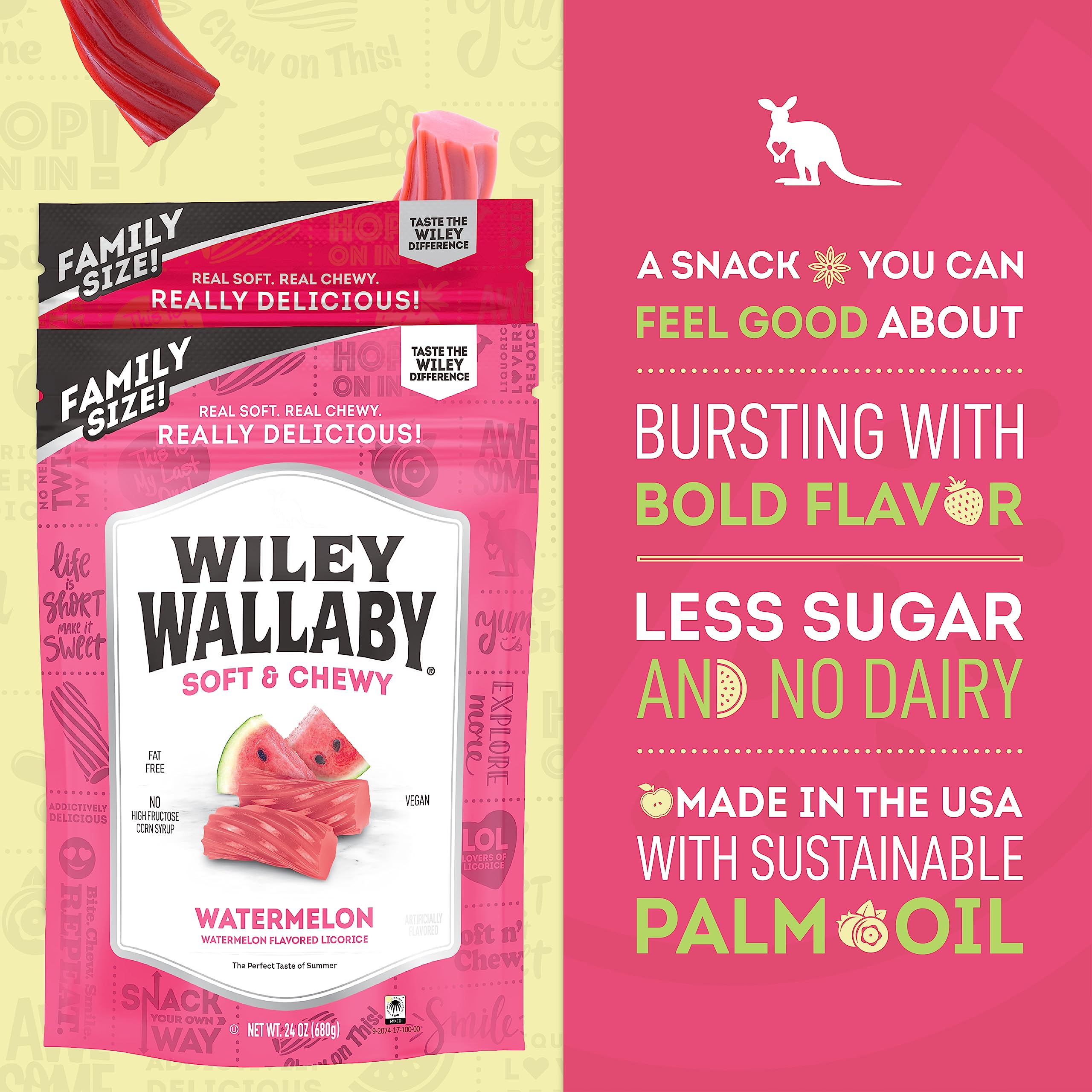 Wiley Wallaby resealable bag keeps licorice fresh during movie nights.