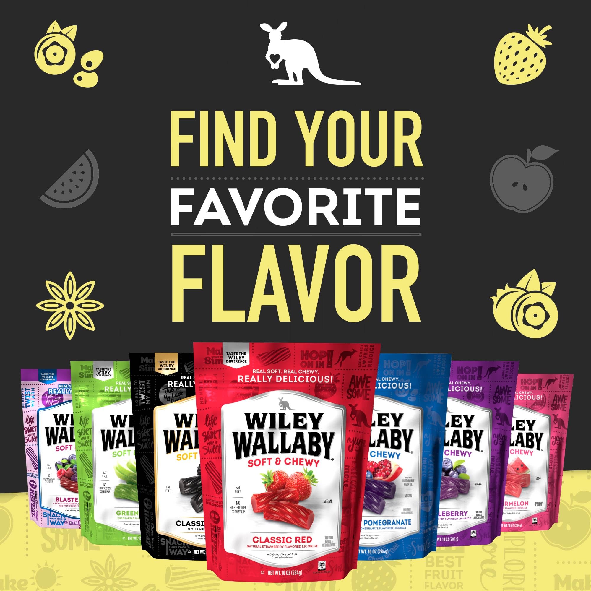 Wiley Wallaby on-the-go snacking scene showcases convenient resealable bag.