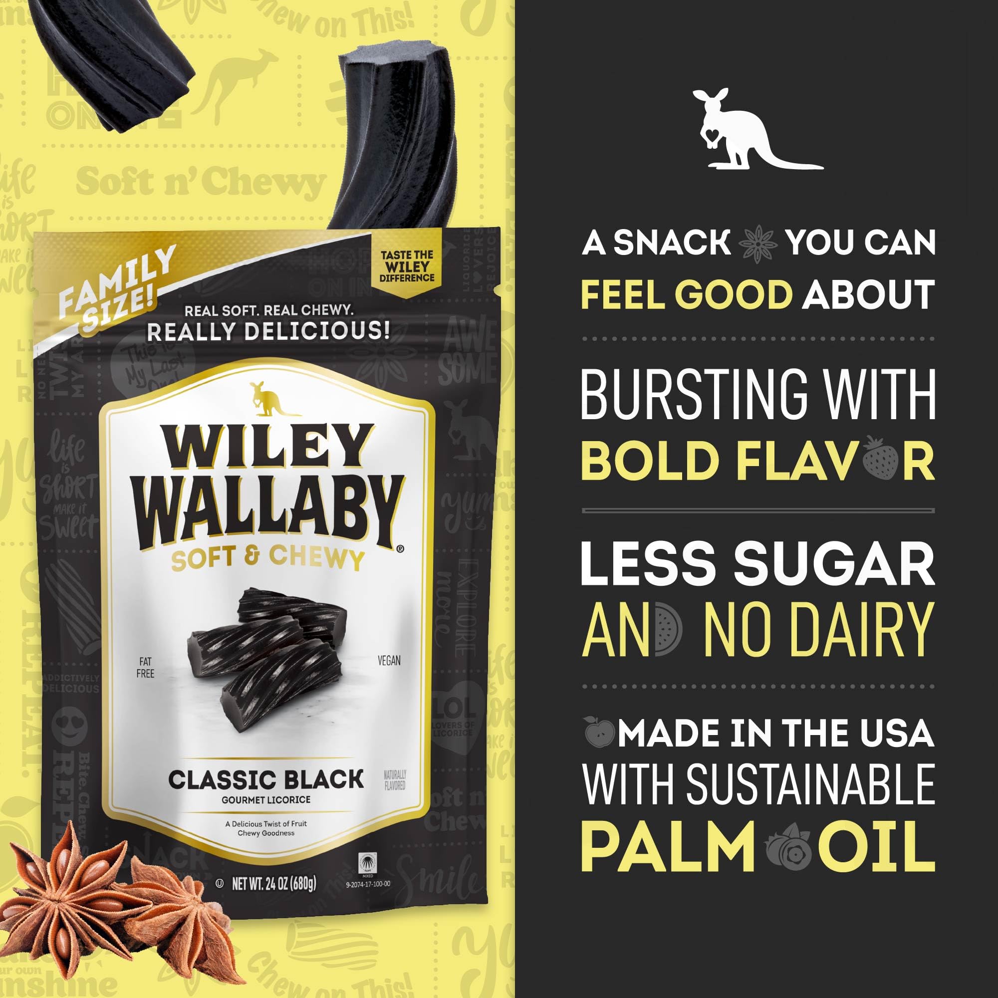 Wiley Wallaby plant-based licorice feature highlights wholesome ingredients and bold flavor.