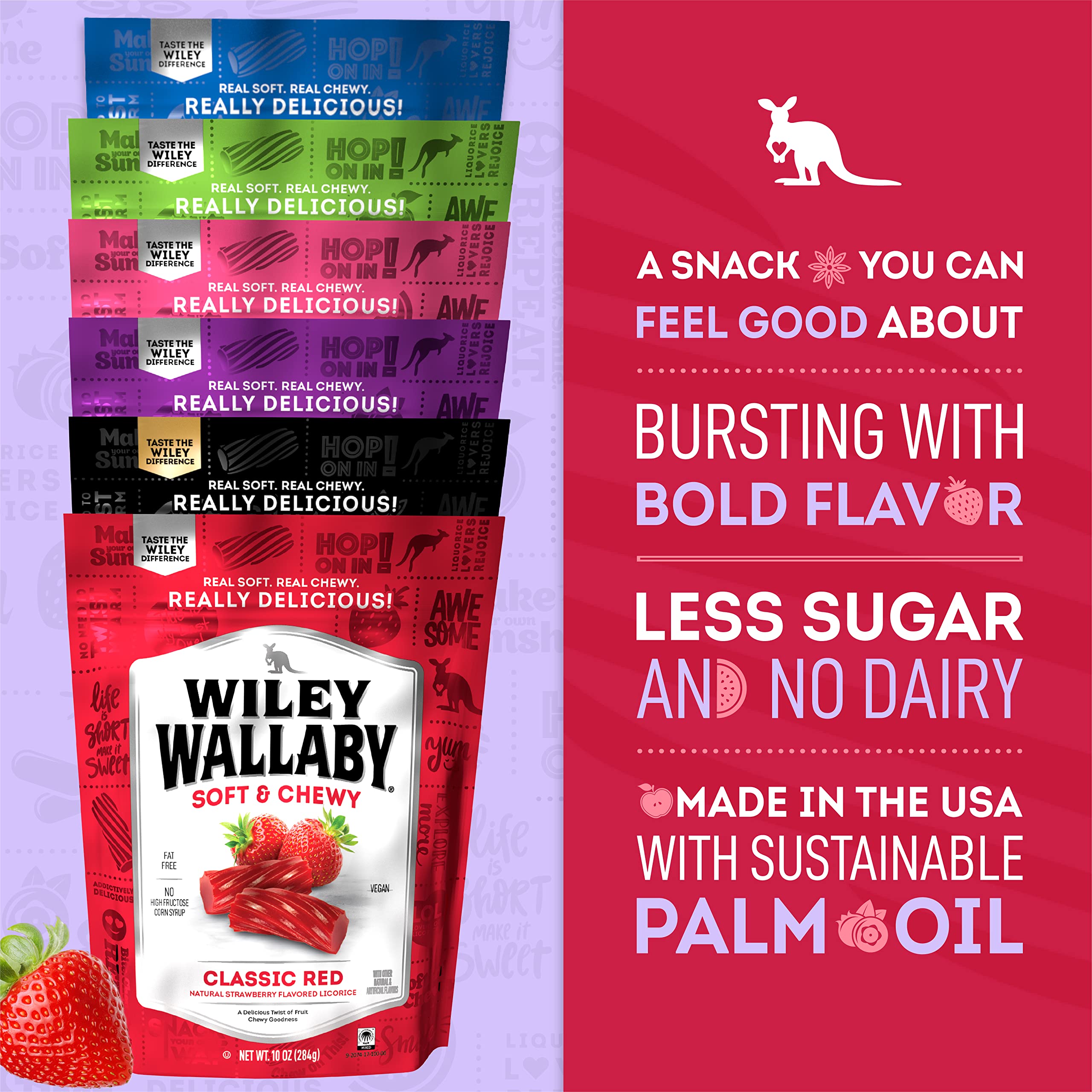Wiley Wallaby resealable bag keeps licorice pieces fresh for on-the-go snacking.