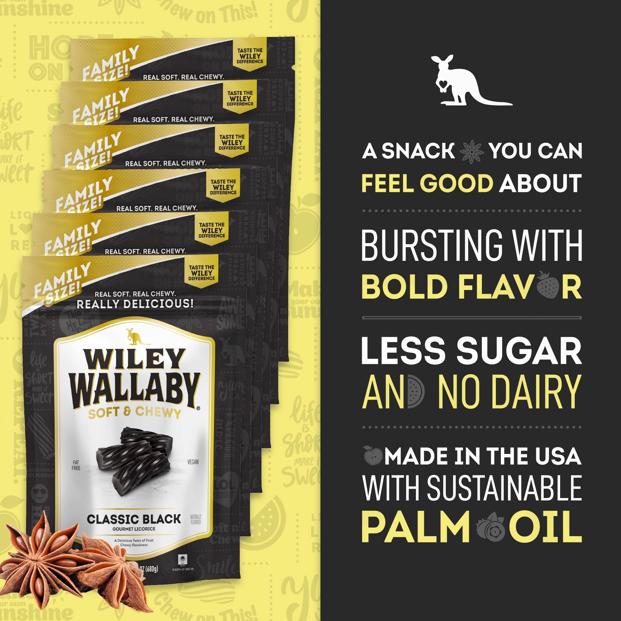 Wiley Wallaby six-pack display of gourmet licorice great for gifting or parties.