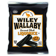 Wiley Wallaby soft-chewy black licorice, dairy-free and fat-free, ideal for mindful snacking.
