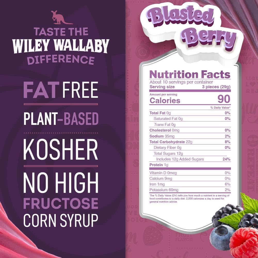 Wiley Wallaby soft chewy licorice chunks deliver bold berry taste and satisfying bite