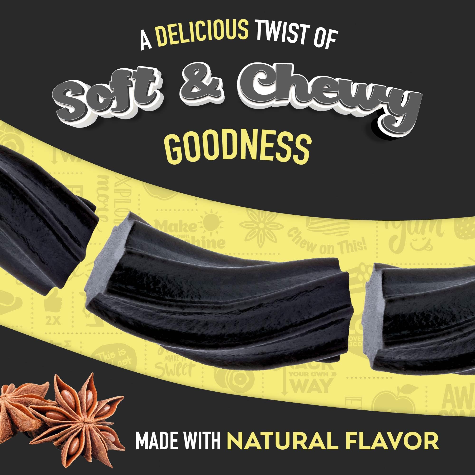 Wiley Wallaby soft-chewy licorice closeup emphasizes thick texture for satisfying snacking.