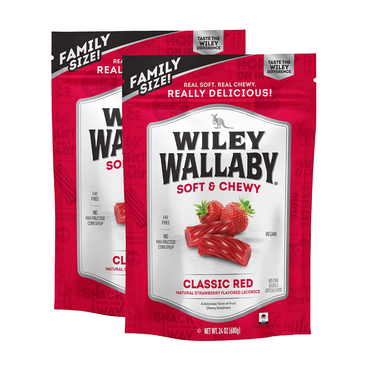 Wiley Wallaby strawberry licorice chunks with a soft, fruity bite.