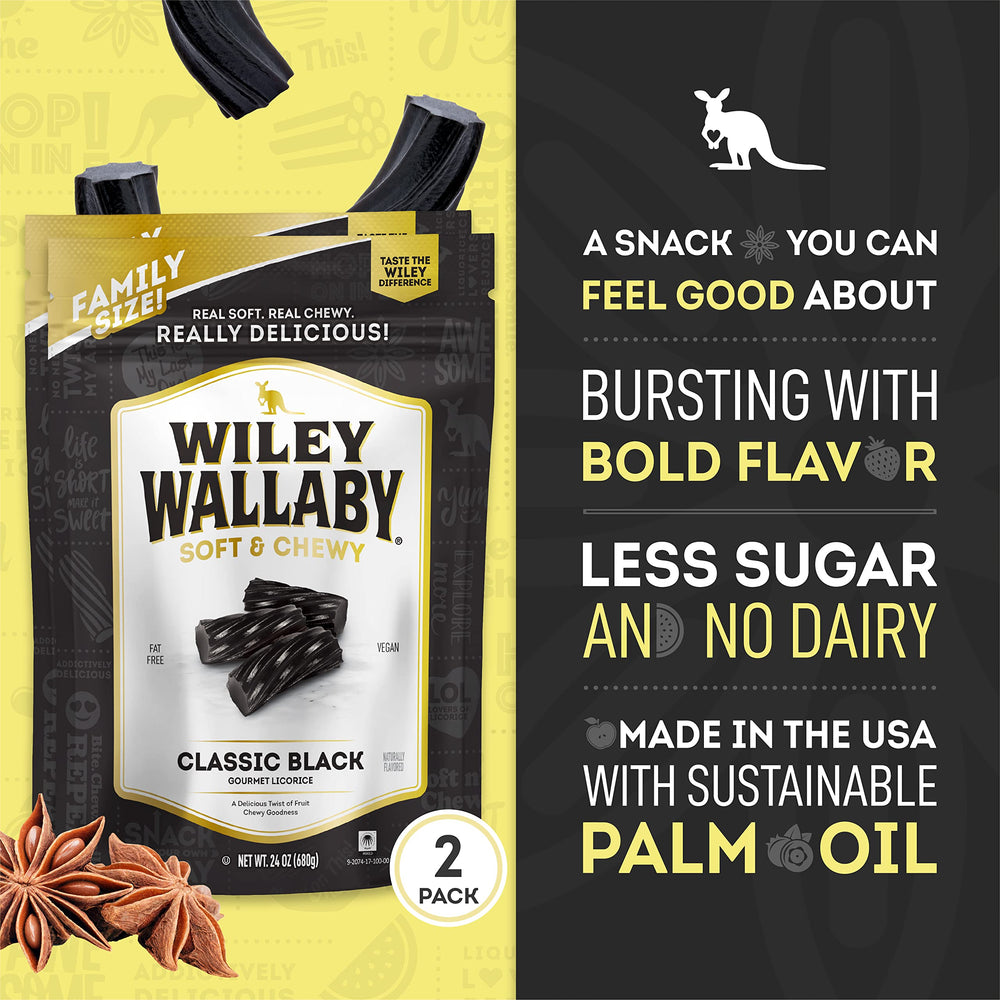 Wiley Wallaby two-pack bag—resealable packaging keeps freshness on the go