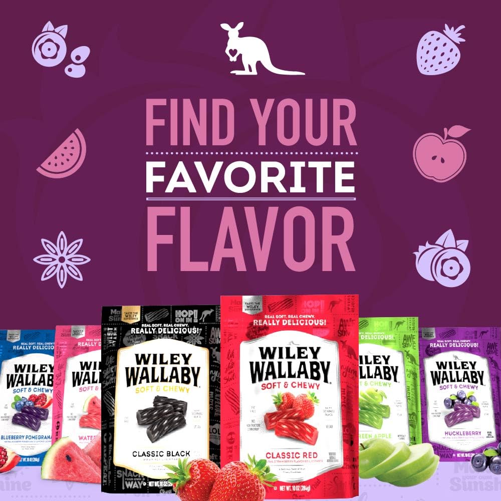 Wiley Wallaby soft and chewy licorice with less sugar for smarter indulgence.