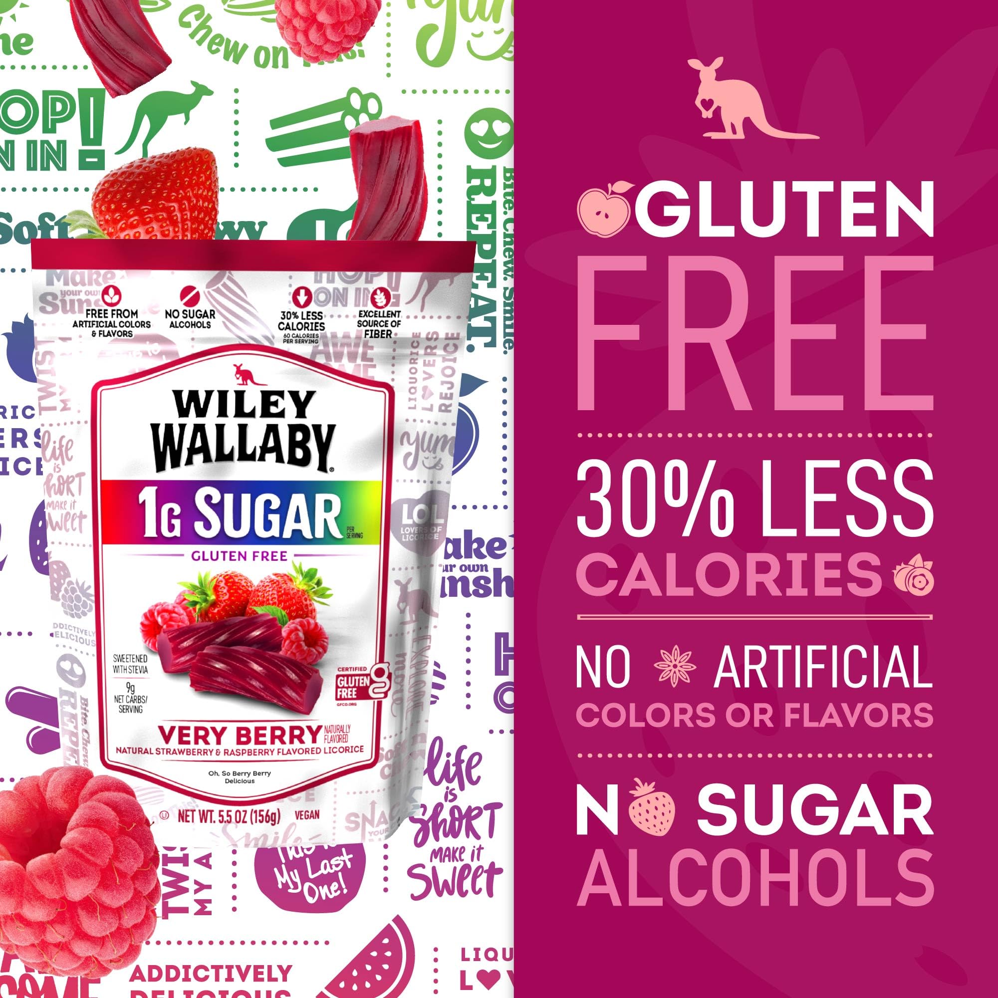 Wiley Wallaby Very Berry licorice twists ideal for movie night sharing