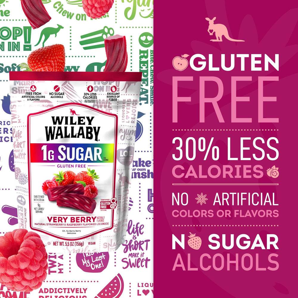 Wiley Wallaby Very Berry licorice twists ideal for movie night sharing