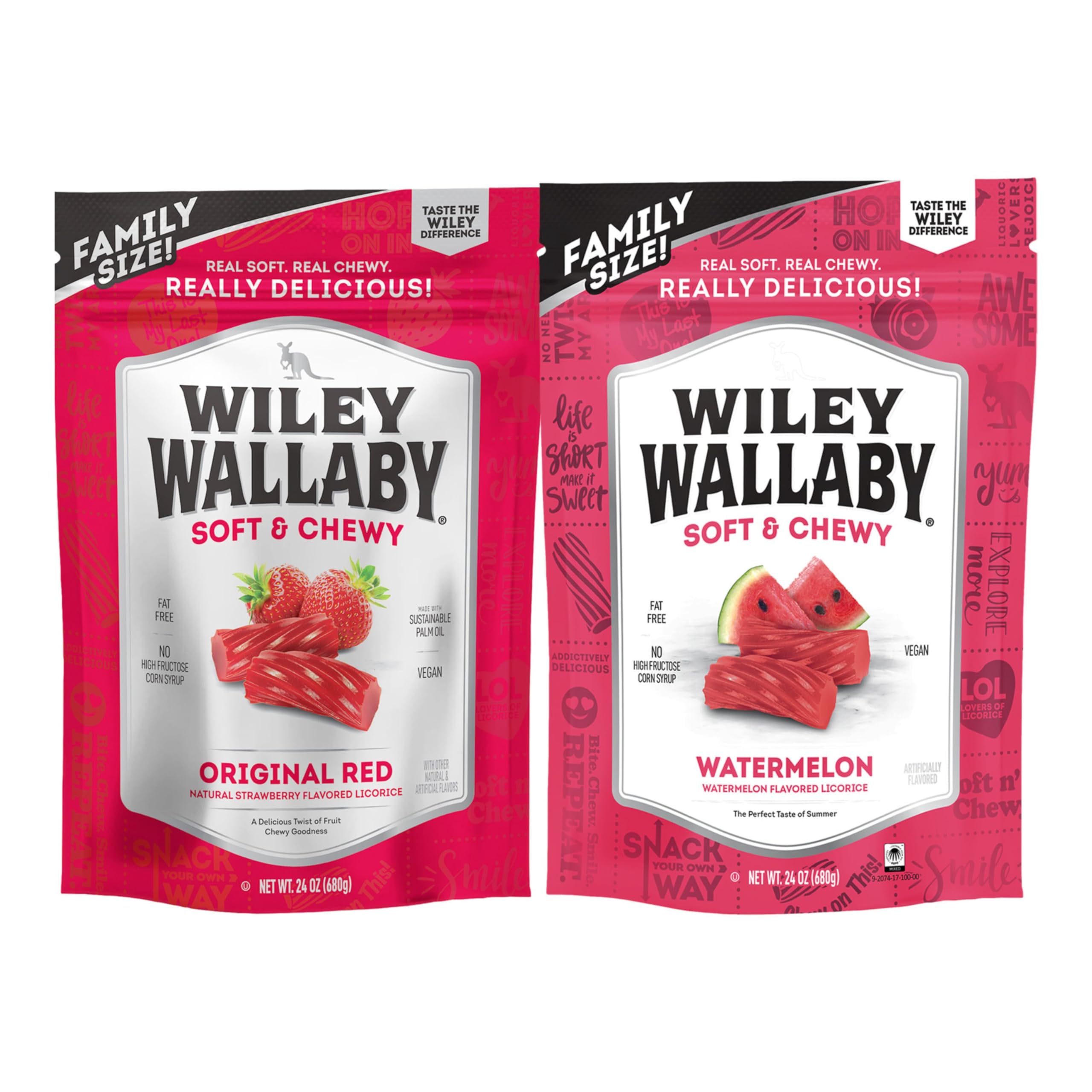 Wiley Wallaby Watermelon bag shows soft, chewy licorice for on-the-go snacking.