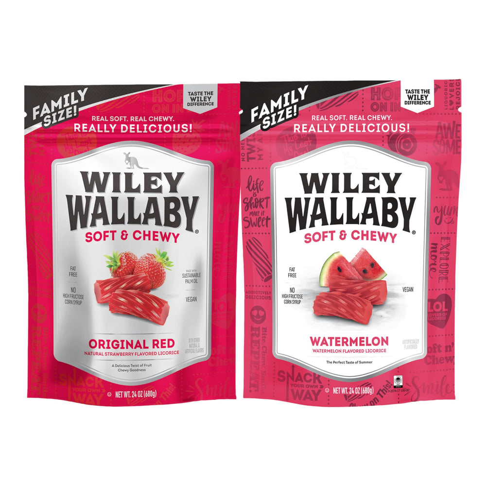 Wiley Wallaby Watermelon bag shows soft, chewy licorice for on-the-go snacking.
