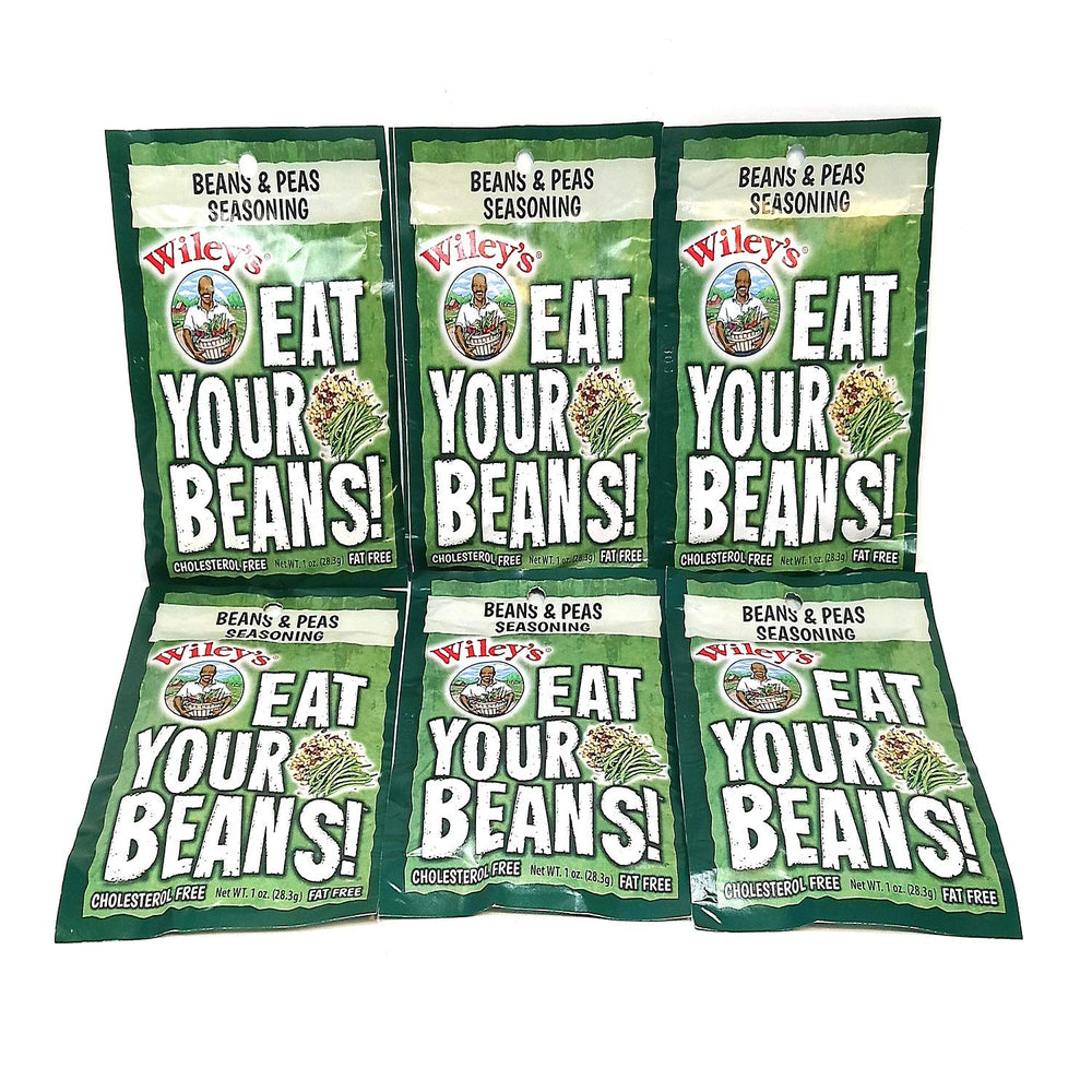 Wiley's Beans & Peas Seasoning pour-dispense shot shows easy seasoning access.