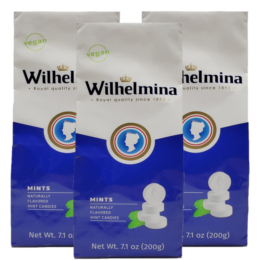 Wilhelmina Mints 3-pack bags for on-the-go freshness.