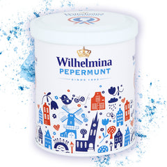 Wilhelmina Peppermints gift tin cover showcasing elegant Dutch packaging for gifting.