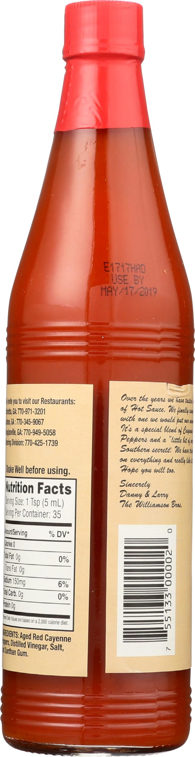 Williamson Bros. Hot Sauce label closeup showing branding