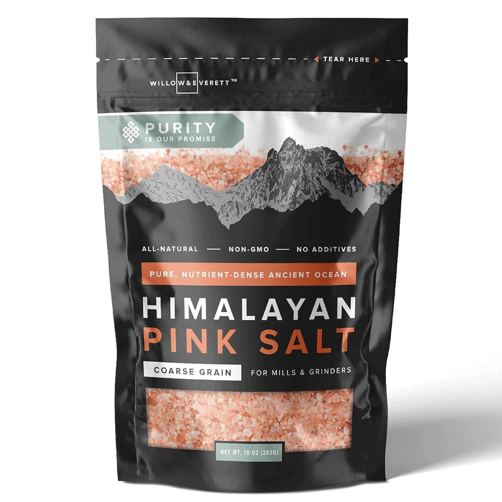 Willow and Everett Himalayan pink salt crystals close-up for premium seasoning.