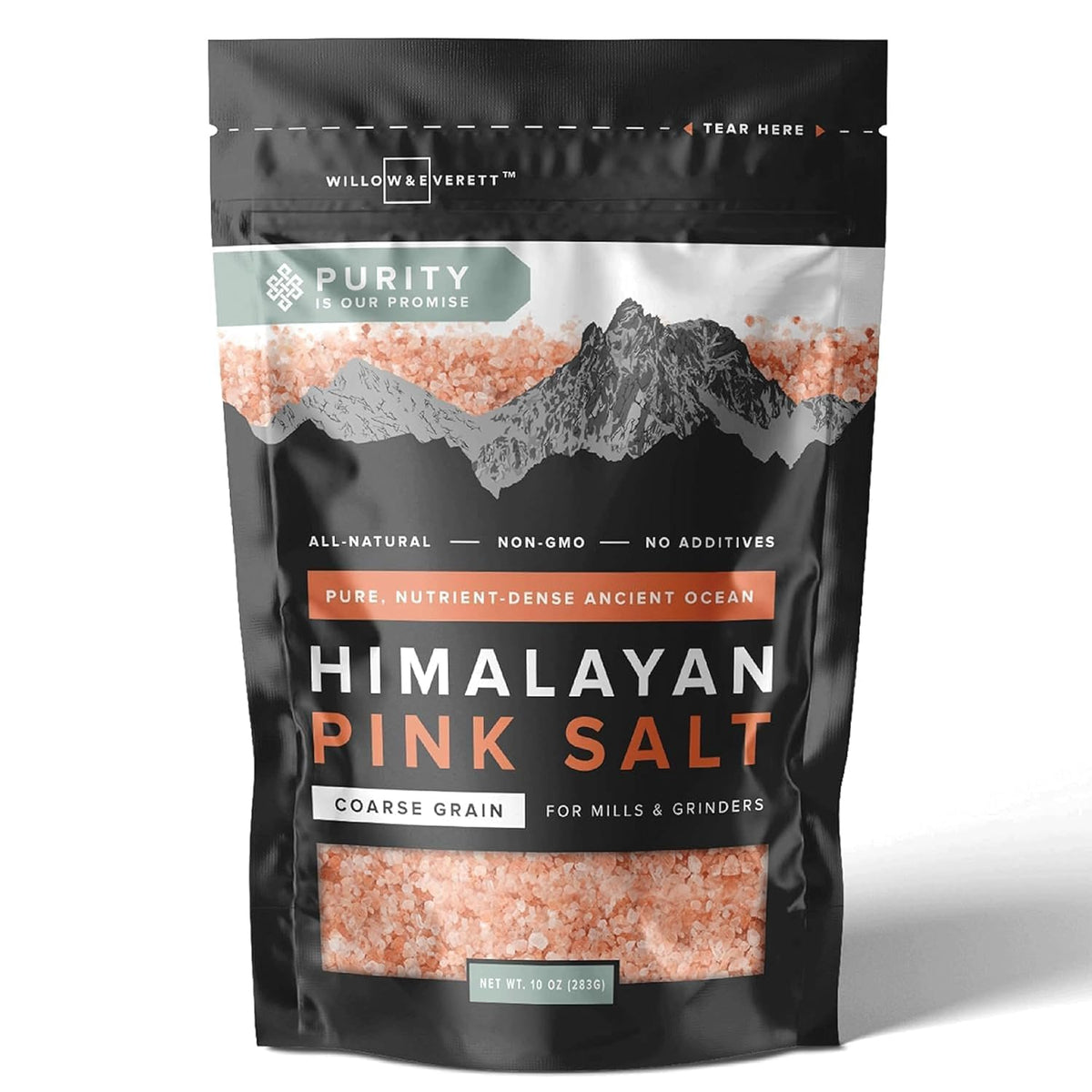 Willow and Everett Himalayan pink salt crystals close-up for premium seasoning.