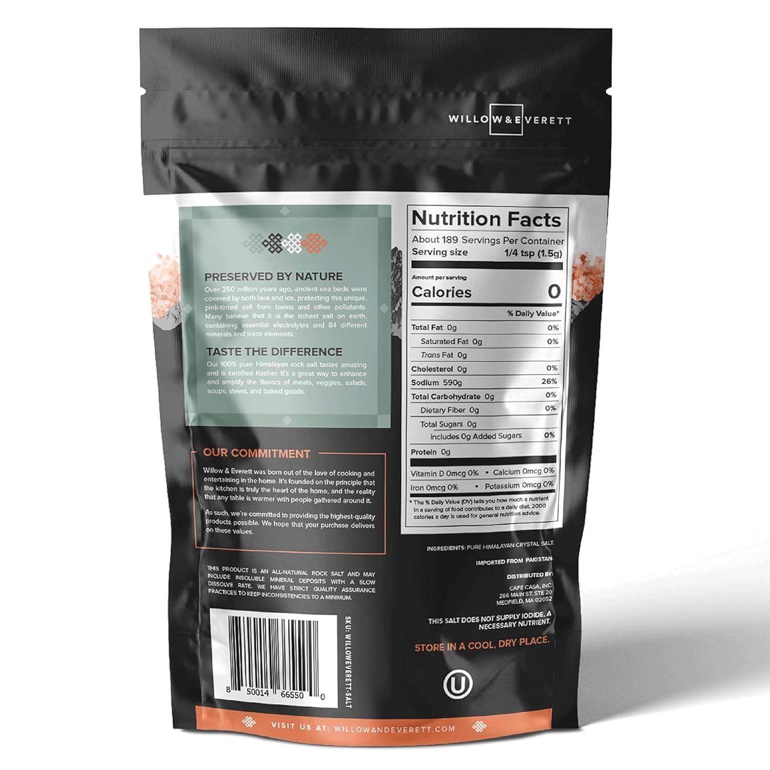 Willow and Everett Himalayan pink salt packaging showing resealable freshness pouch.