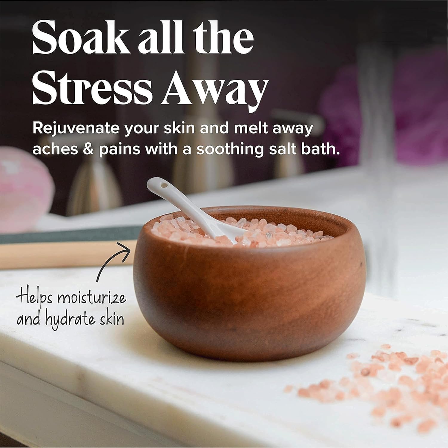 Willow and Everett pink salt pour spout enabling controlled seasoning.