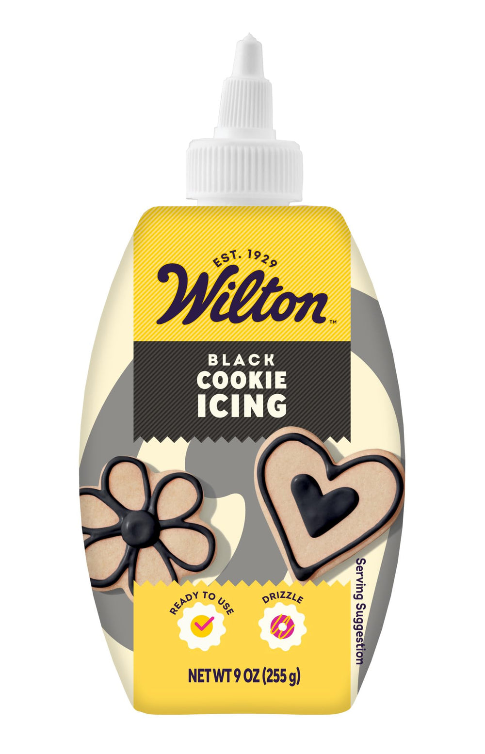 Wilton Black Cookie Icing bottle close-up for ready-to-use decorating
