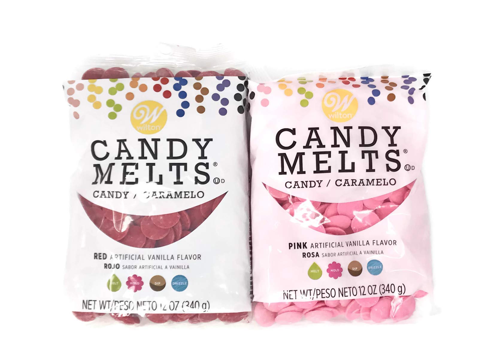 Wilton Candy Melts red 12 oz pack for dipping and decorating desserts.