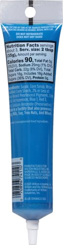 Wilton gel icing sparkle blue used to write letters on a cake