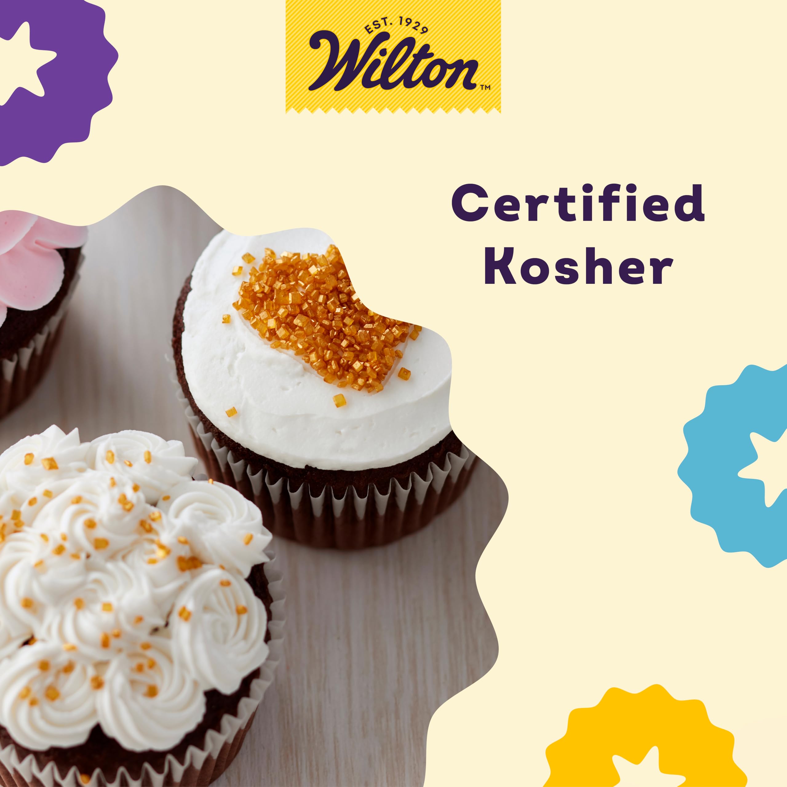 Wilton Gold Pearlized Sugar Sprinkles on cookies deliver subtle gold shimmer