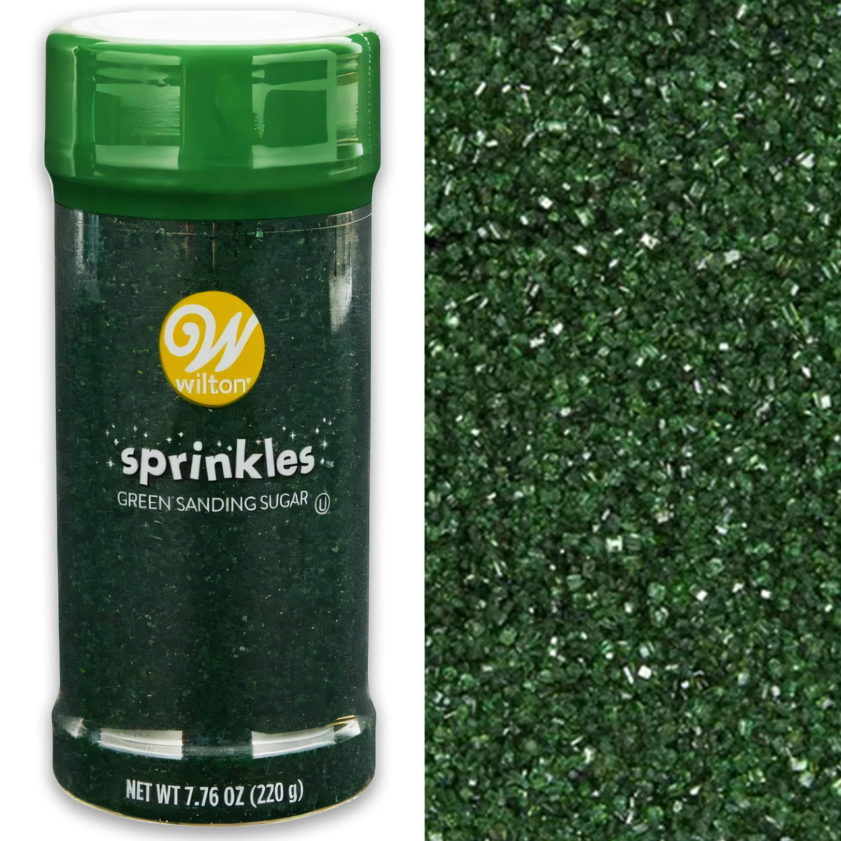 Wilton green sanding sugar bottle adds festive sparkle to cookies and cupcakes.