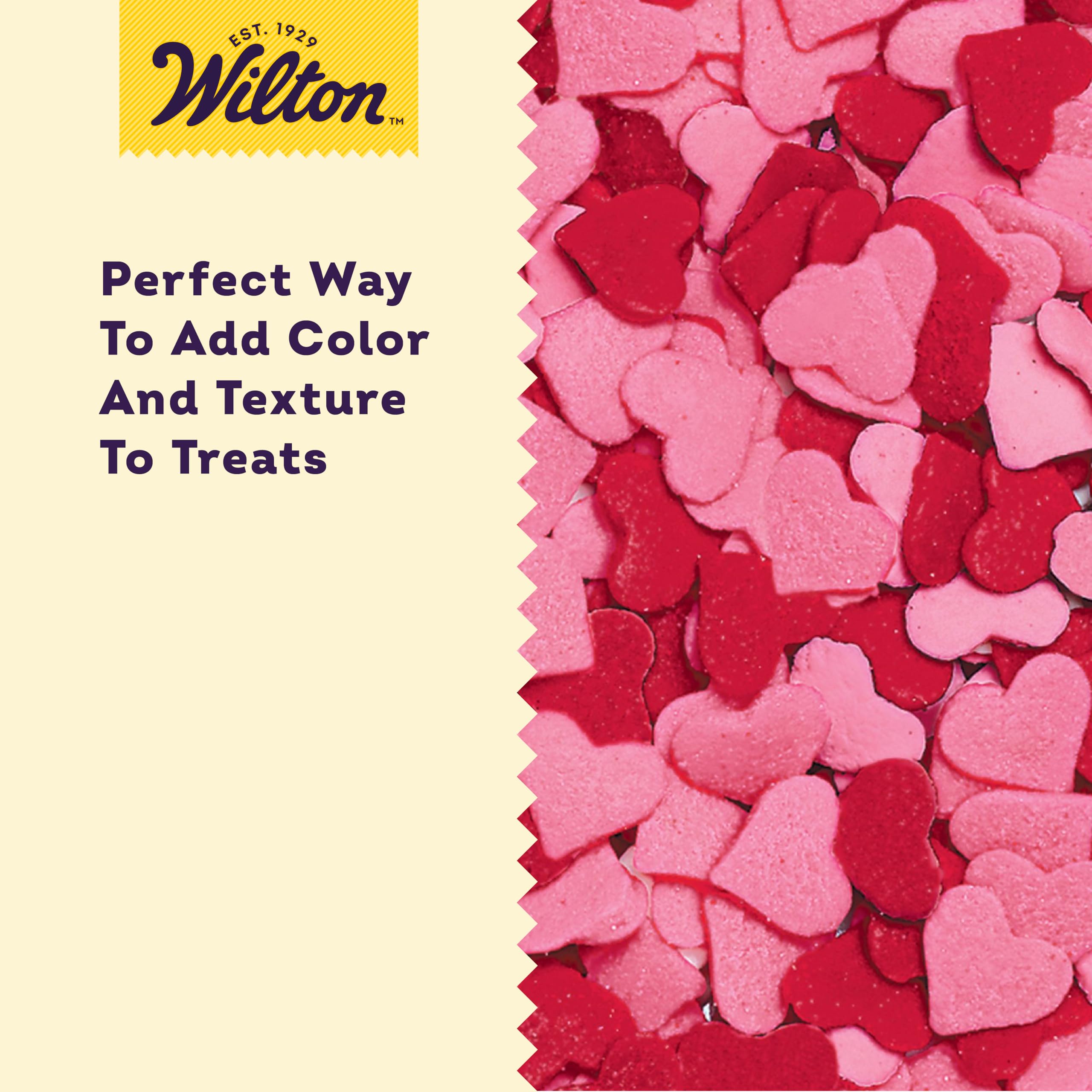 Wilton Jumbo Heart Sprinkles on cake highlights Valentine's decoration