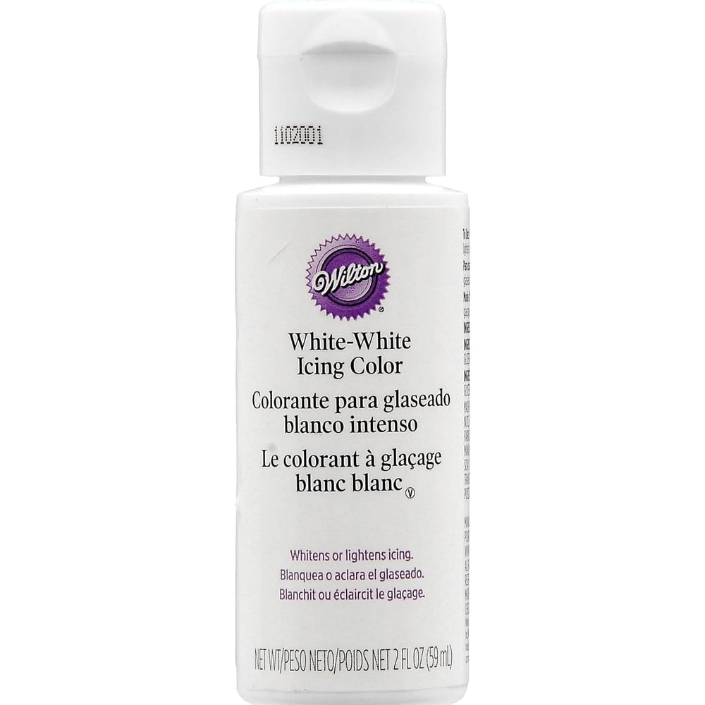 Wilton white liquid color bottle for whitening icing and wedding cake decor.