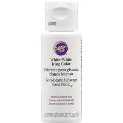 Wilton white liquid color bottle for whitening icing and wedding cake decor.