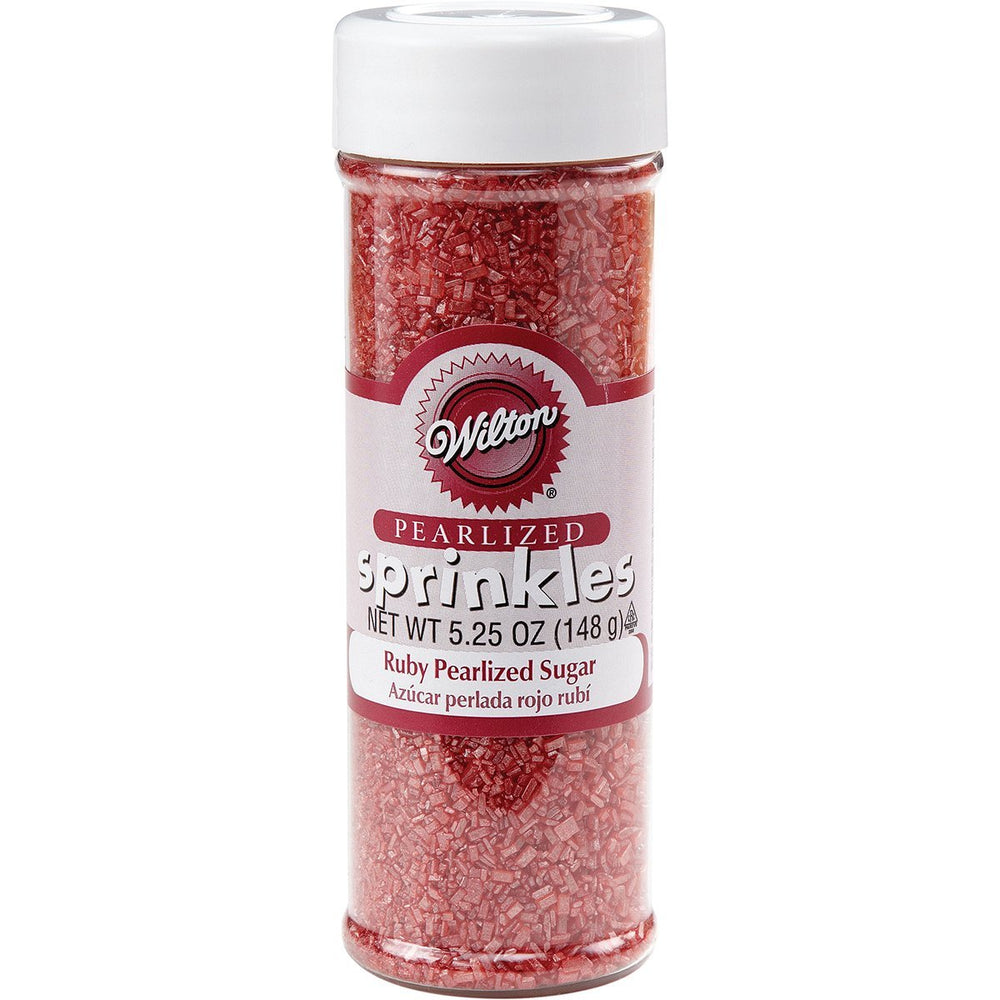 Wilton Ruby Red Pearlized Sugar bottle for elegant desserts and edible sparkle