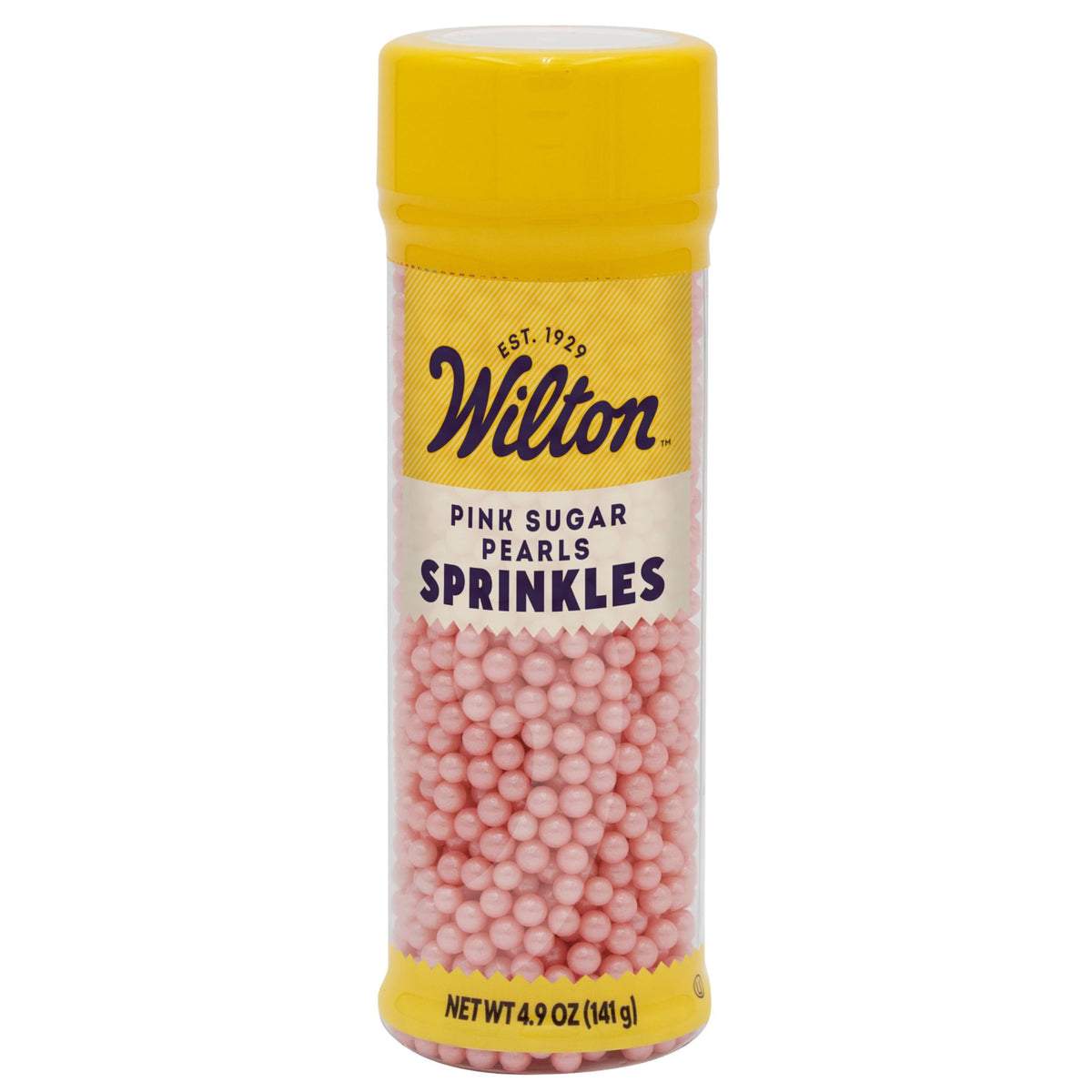 Wilton Pink Sugar Pearls elevate cakes with elegant pink sparkle.