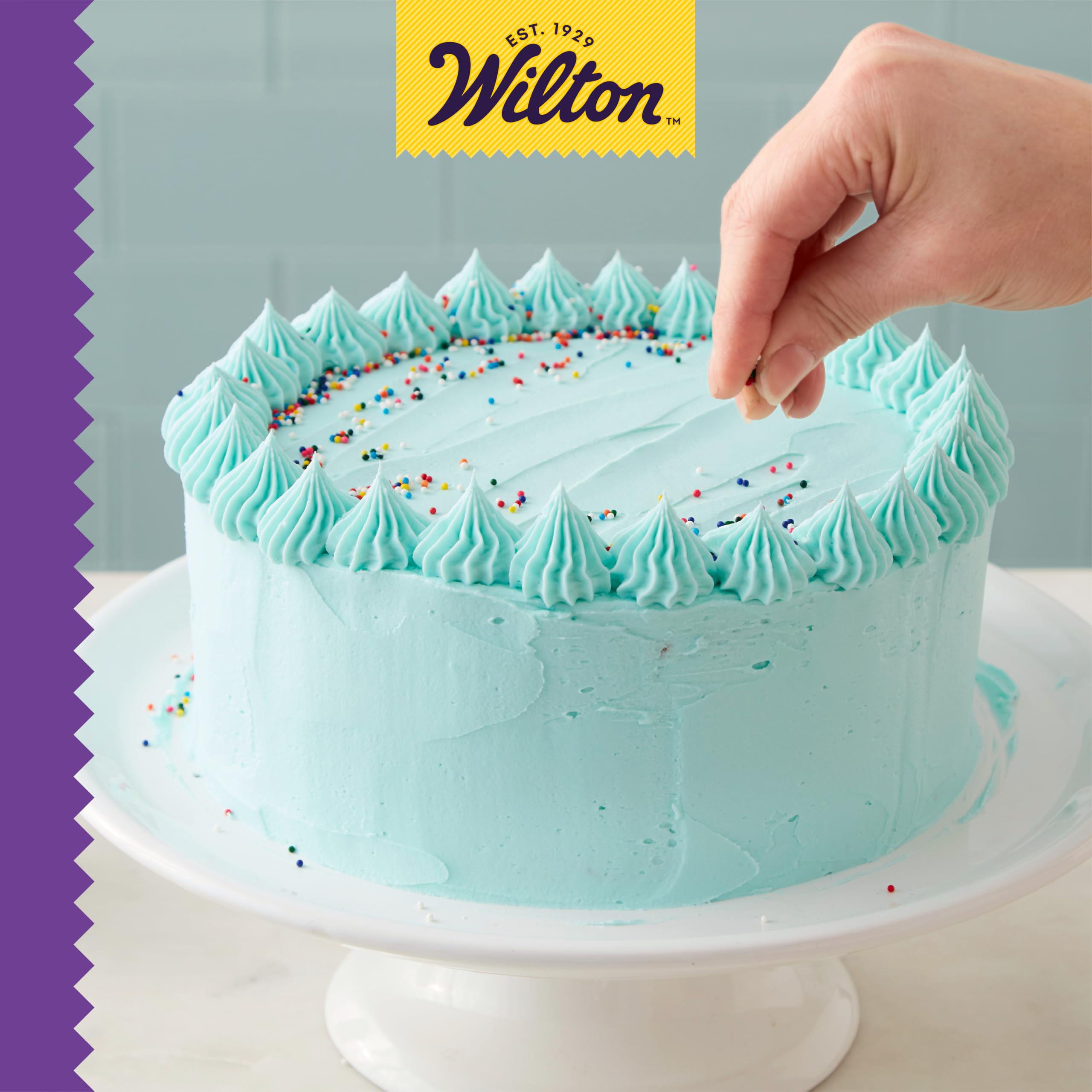 Open Wilton Rainbow Nonpareils jar shows convenient, mess-free decorating