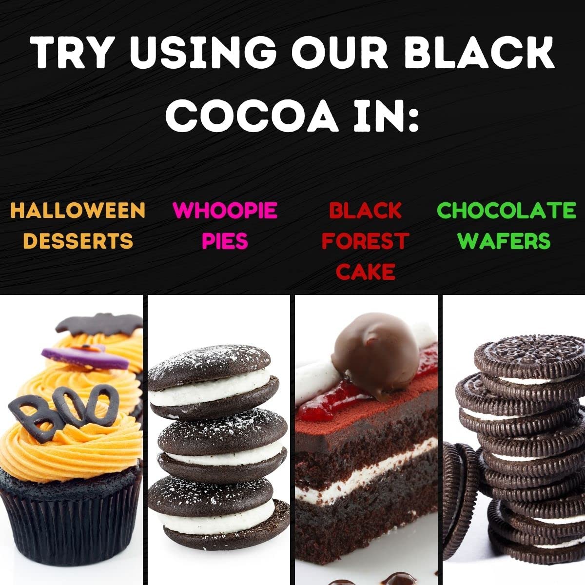 Baked cookies featuring WinCrest Black Cocoa Powder with dramatic color