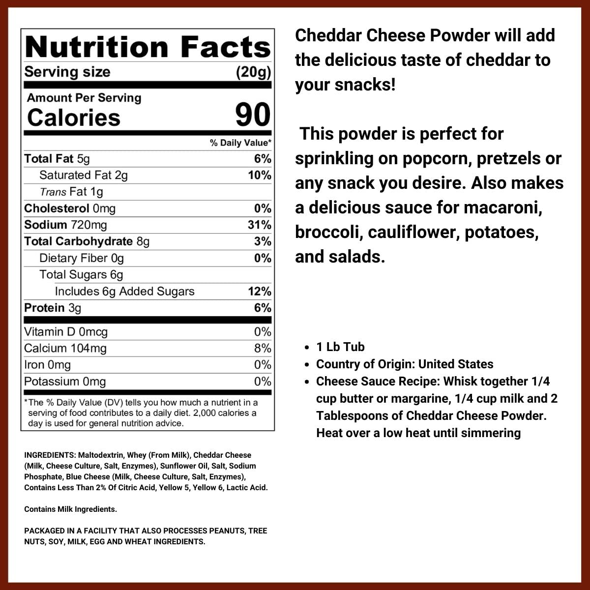 WinCrest cheddar cheese powder popcorn-sprinkle adds savory coating.