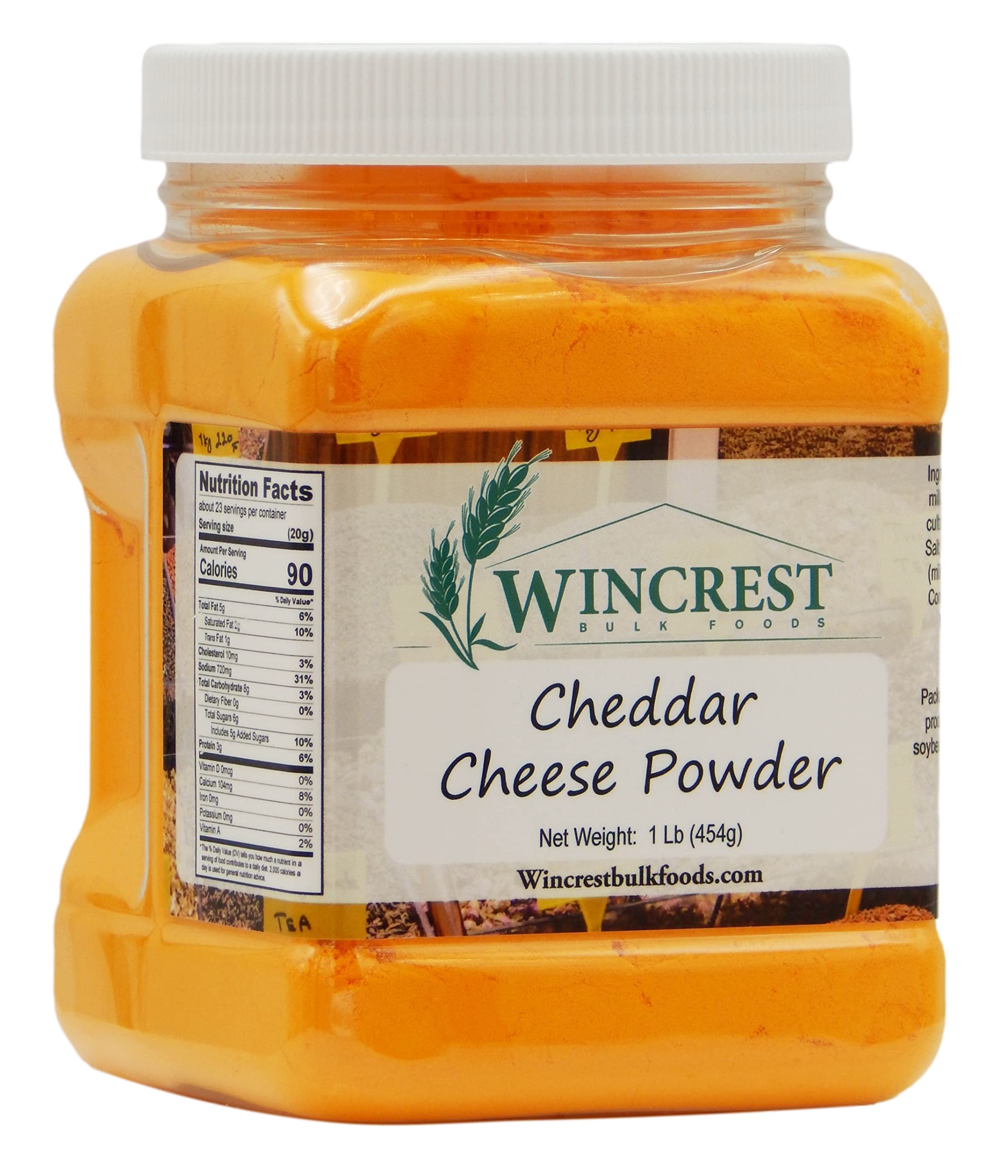 WinCrest cheddar cheese powder tub adds rich flavor to snacks.