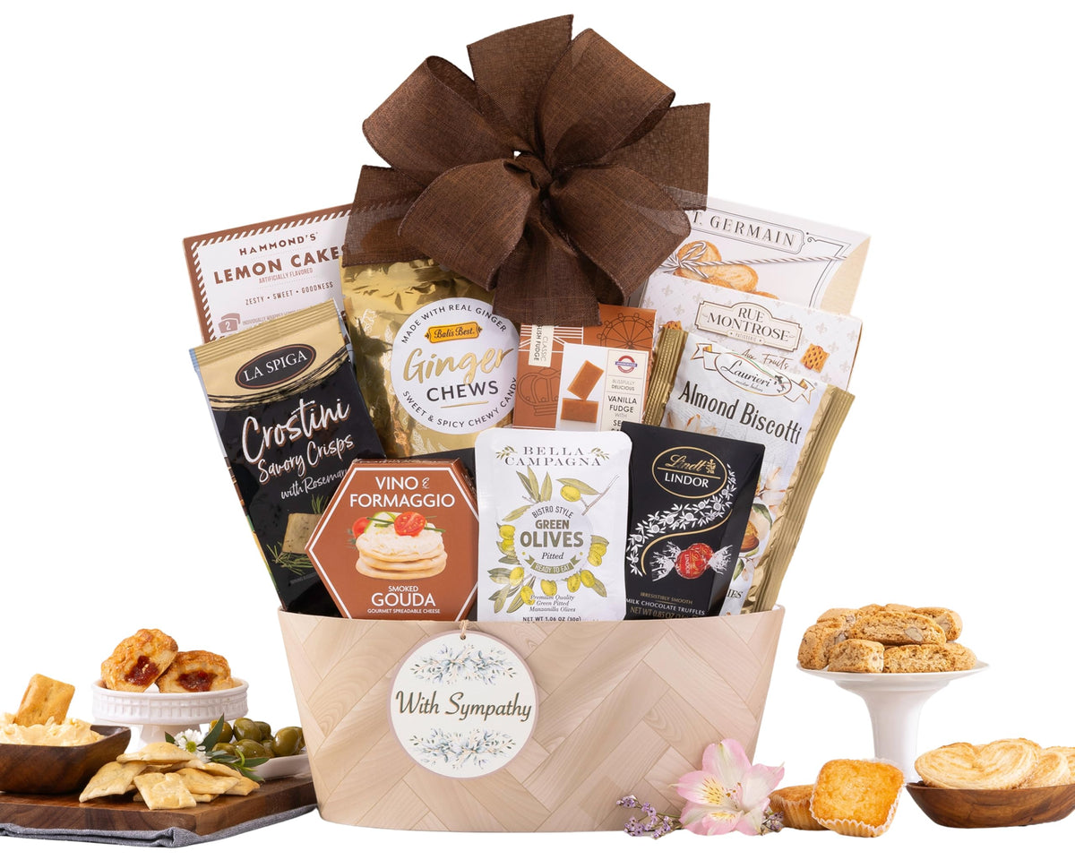 Wine Country Gift Baskets sympathy gift basket front view, ready to gift