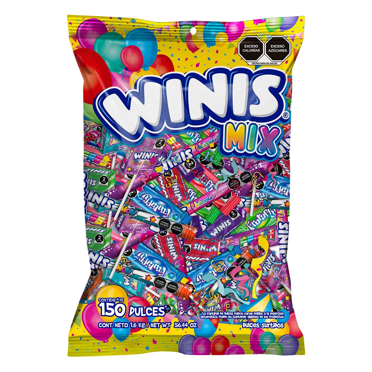 Winis Fiesta Mix assorted candies bag showing colorful wrappers for parties and pinatas.