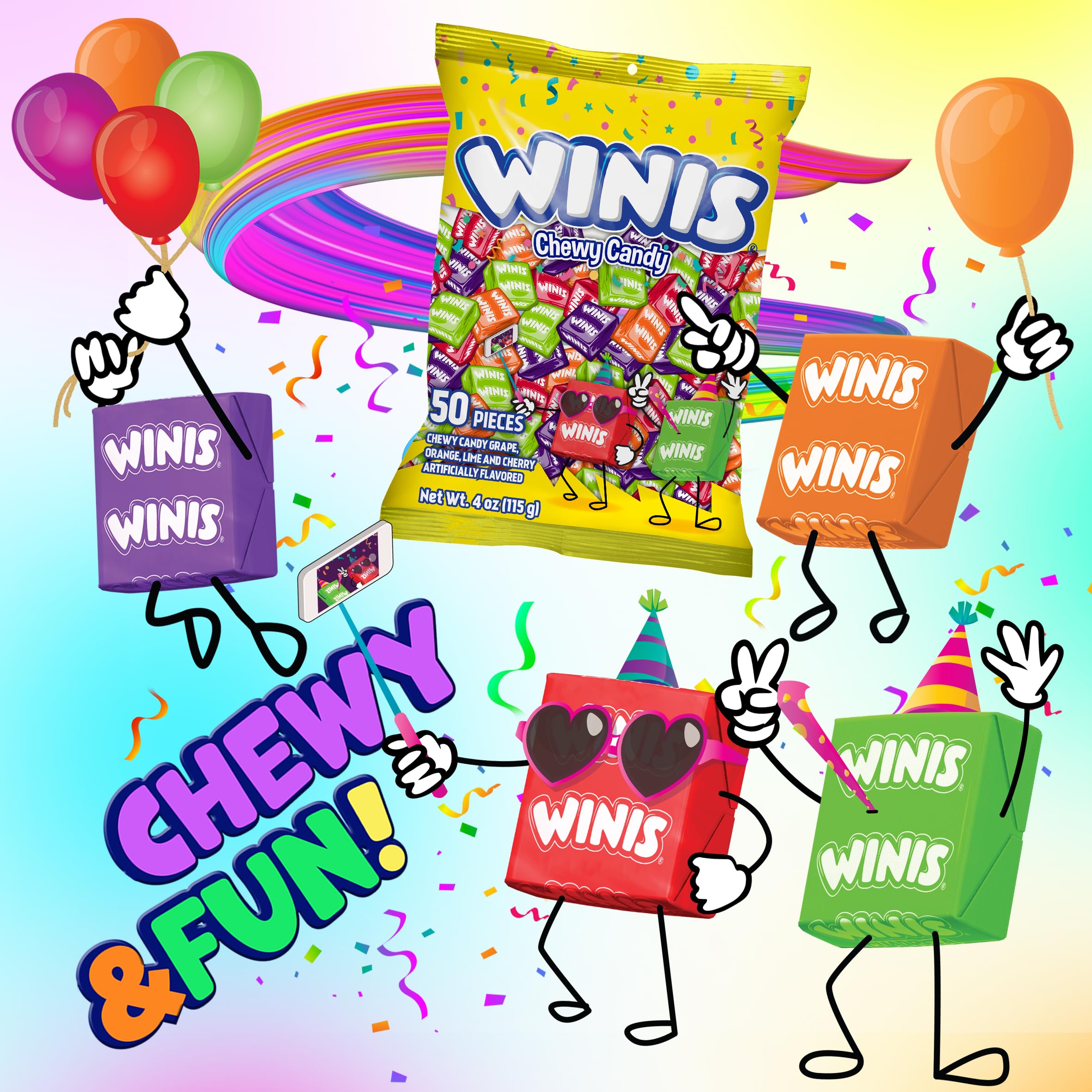 Winis taﬀy individually wrapped pieces for sharing