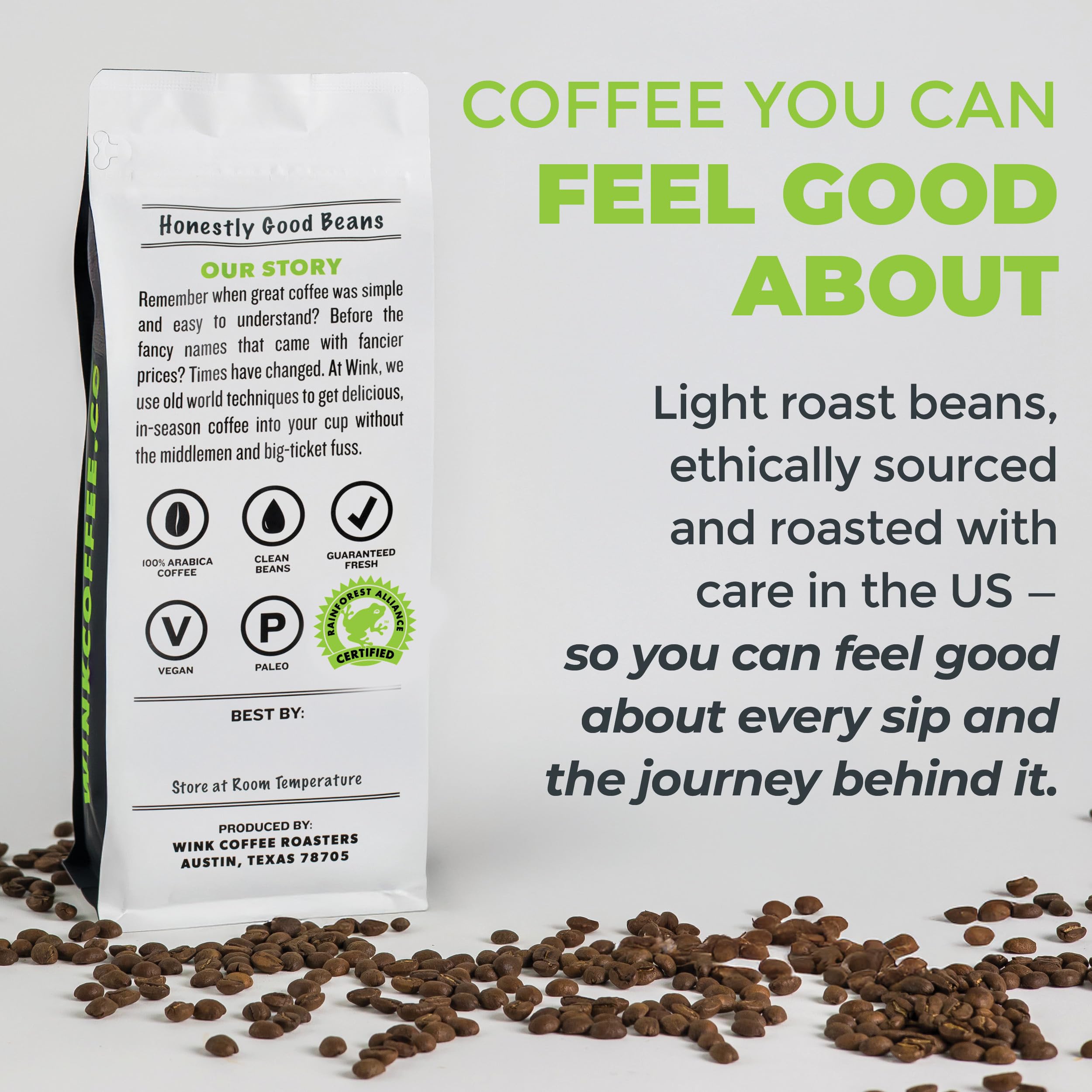 Wink Coffee Blonde Roast single-origin Colombia, sustainable sourcing supports farmers.
