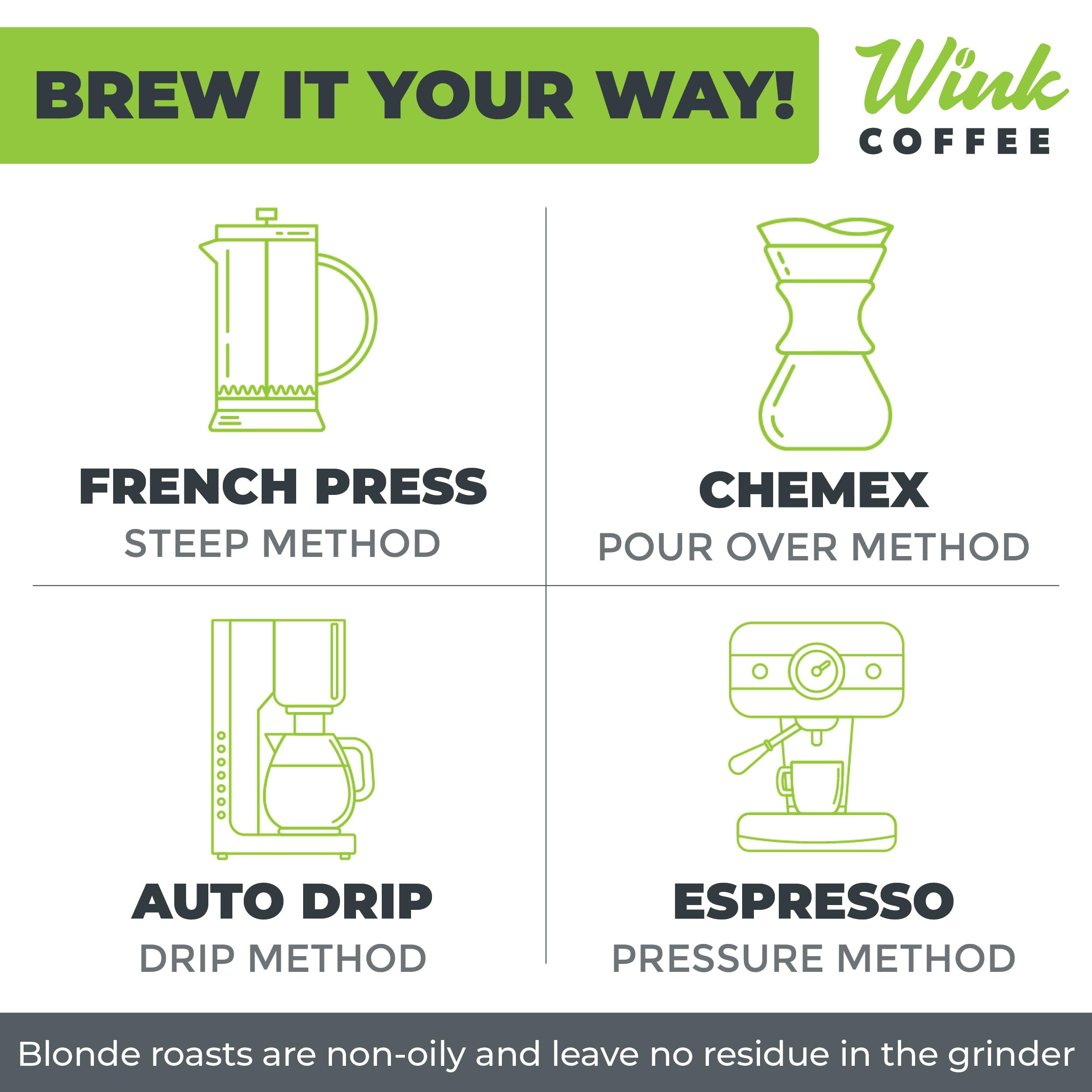 Wink Coffee French press morning vibe yielding a mellow cup