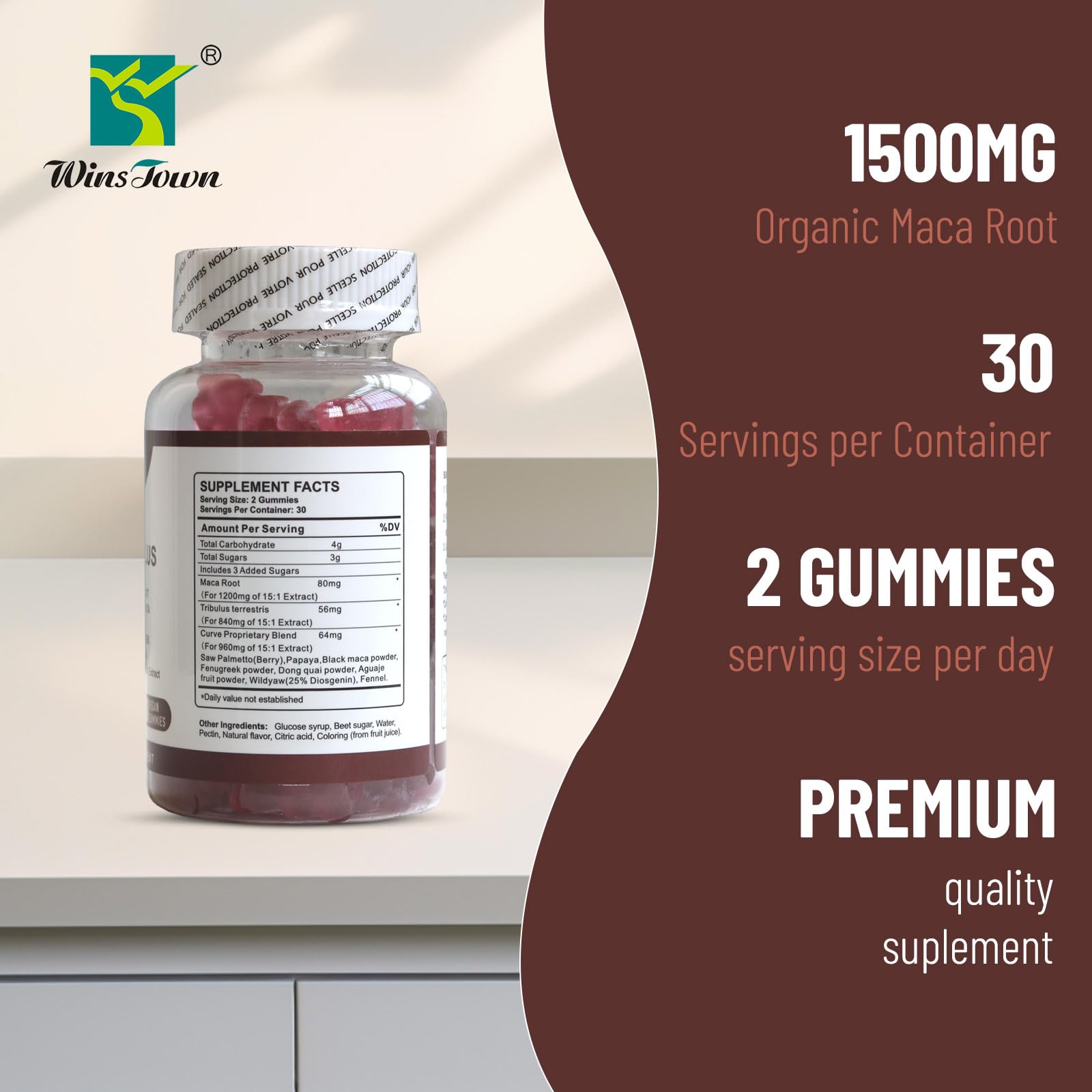 Illustration of skin support from Wins Town Maca Plus Gummies for firmer appearance