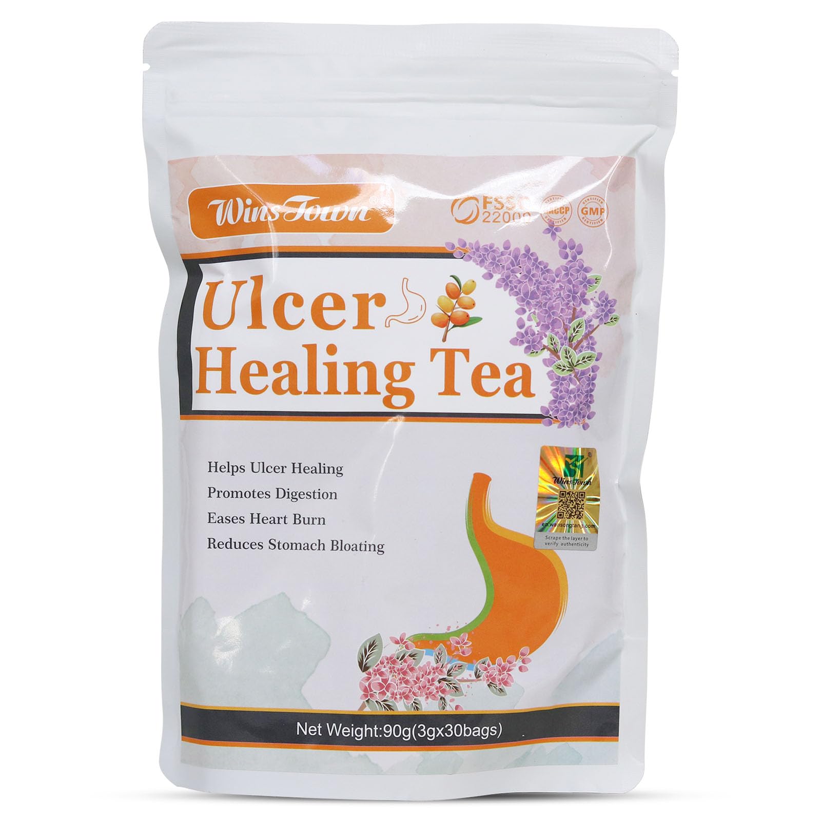 Wins Town Ulcer Healing Tea packaging shows natural herb blend for daily digestion support