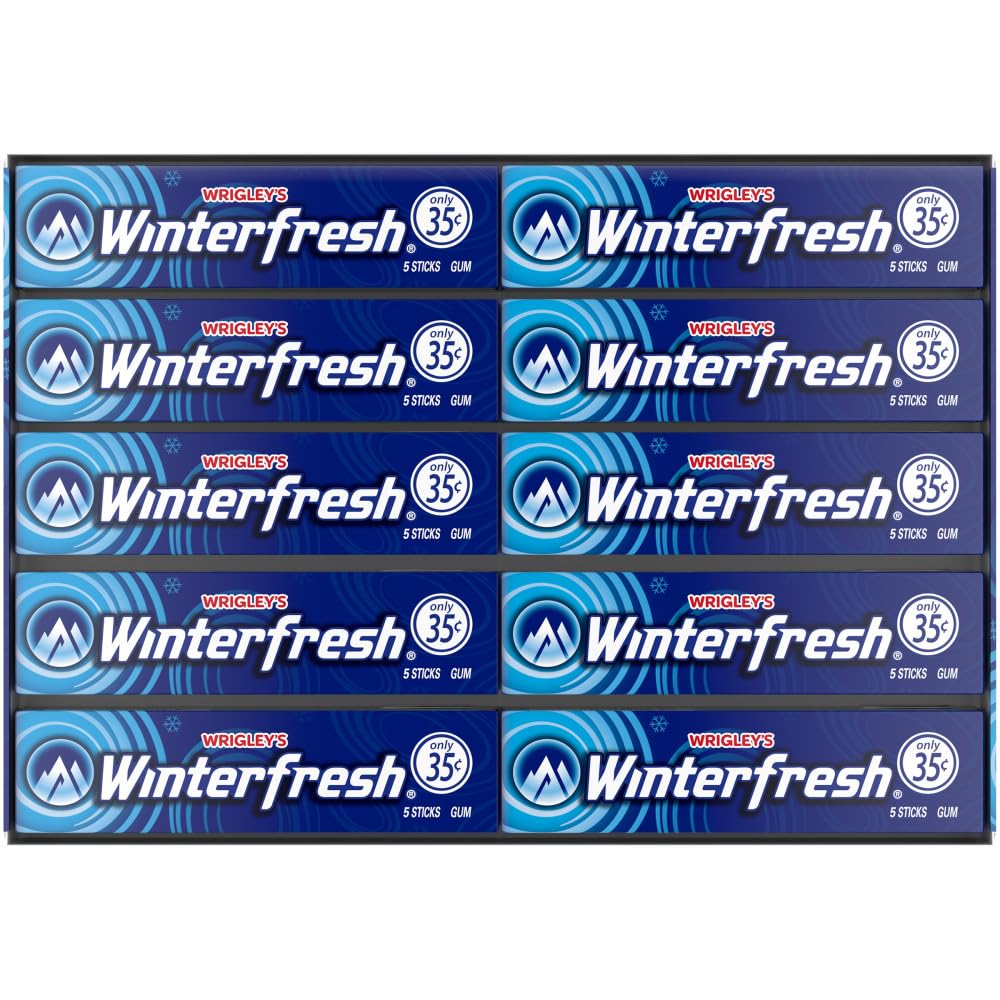 Wintergreen mint flavor label close-up on Winterfresh packaging.