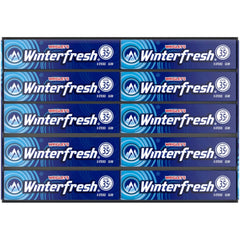 Wintergreen mint flavor label close-up on Winterfresh packaging.